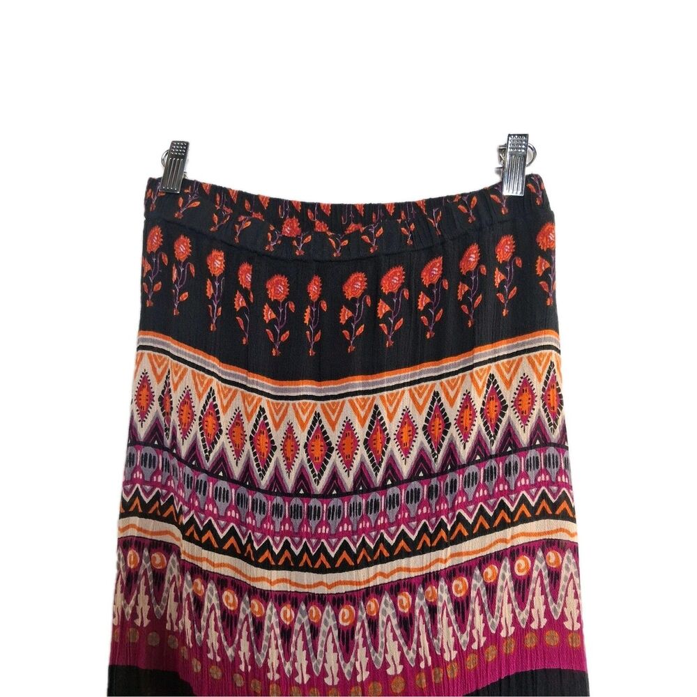 Boho Festival Maxi Skirt Size S Tribal Print Tiered Ruffle Hem Hippie Gypsy Cott - Picture 9 of 13